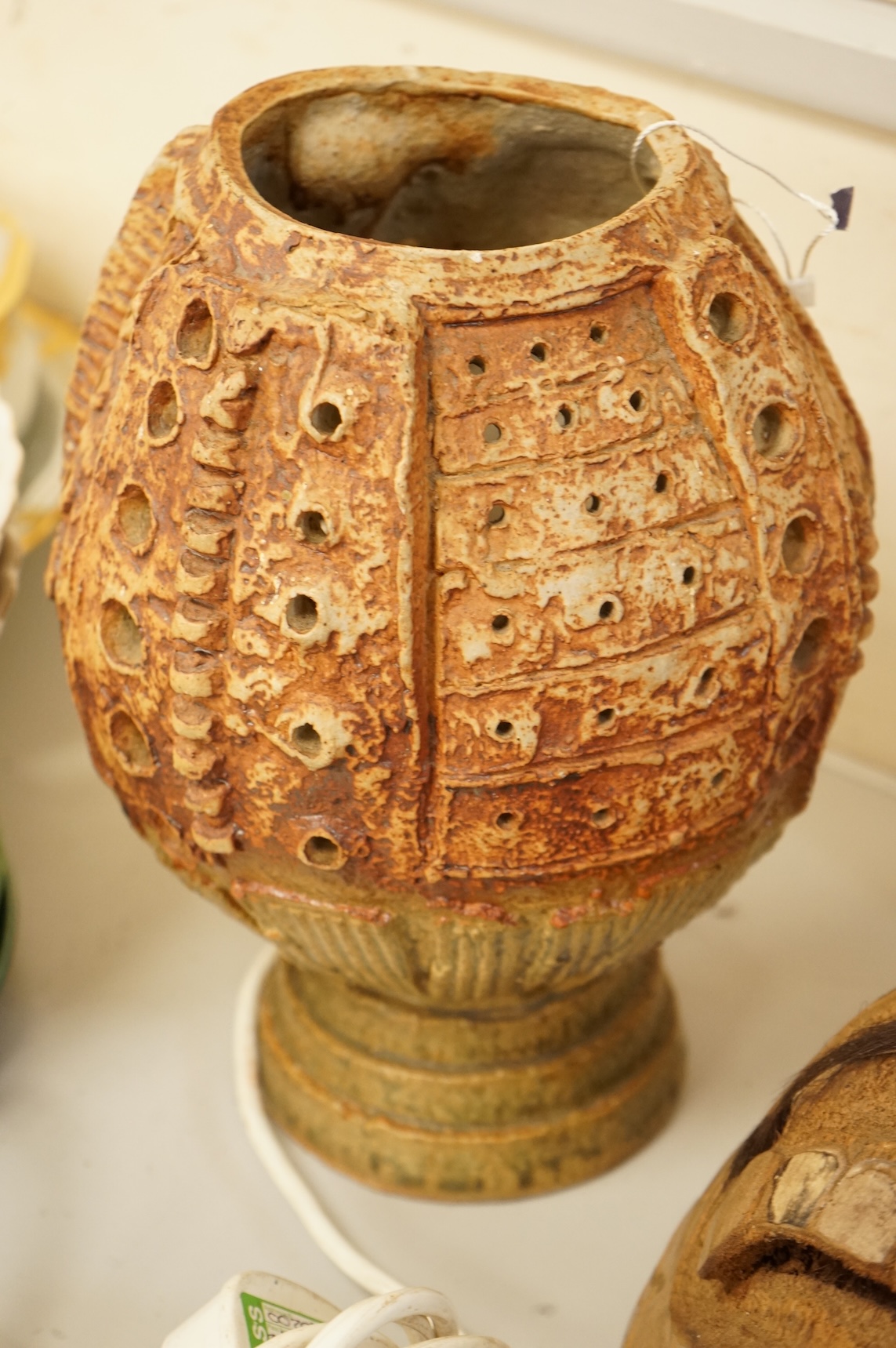 A 1970's studio pottery table lamp, signed Brooke